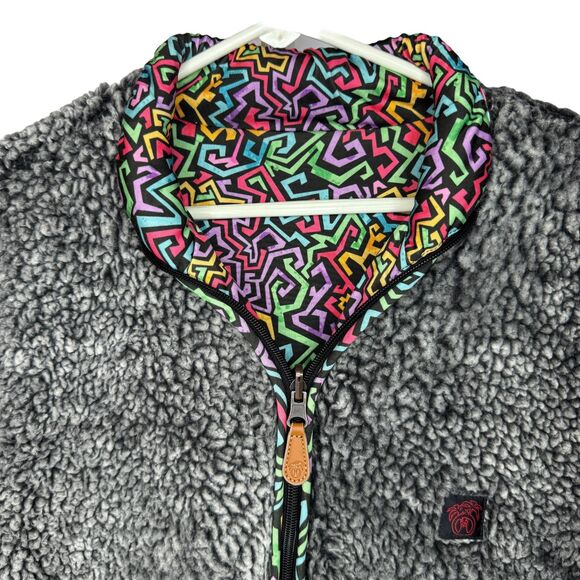 USA Palm Reversible sherpa & colorful funky art pattern jacket 90s style Size XS - Picture 7 of 15